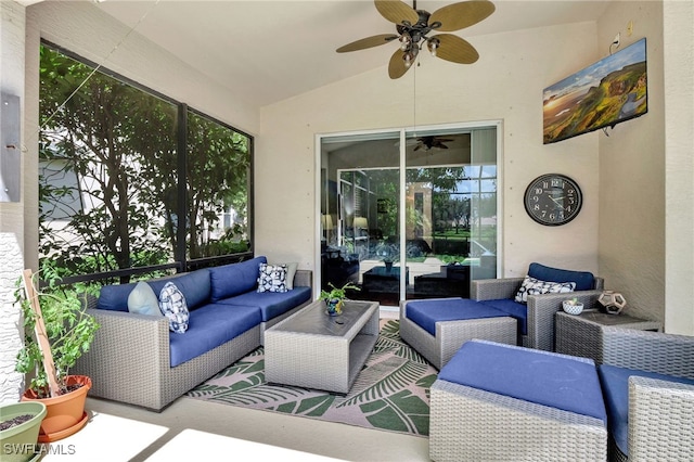 view of patio / terrace featuring ceiling fan and an outdoor hangout area