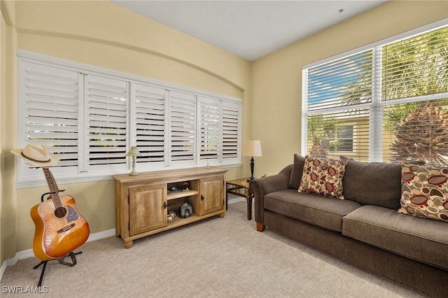 living room with light colored carpet