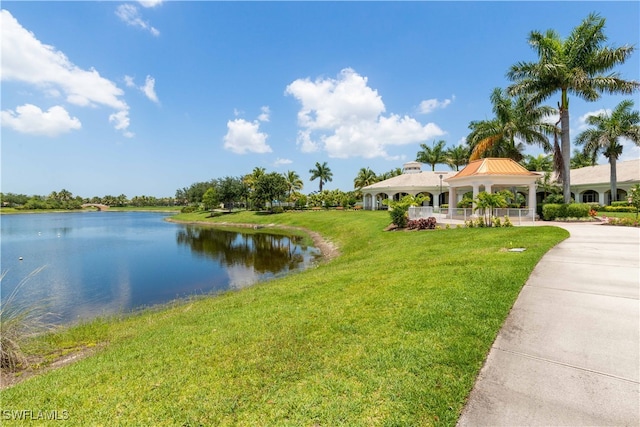 property view of water featuring a gazebo