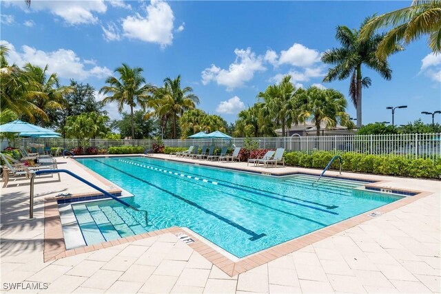 view of swimming pool featuring a patio