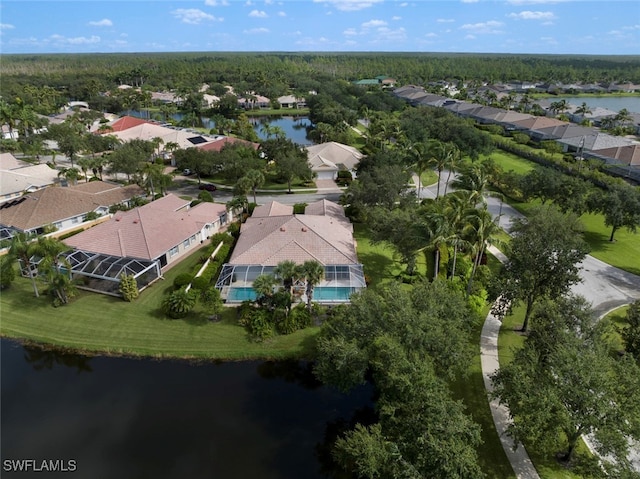 aerial view featuring a water view