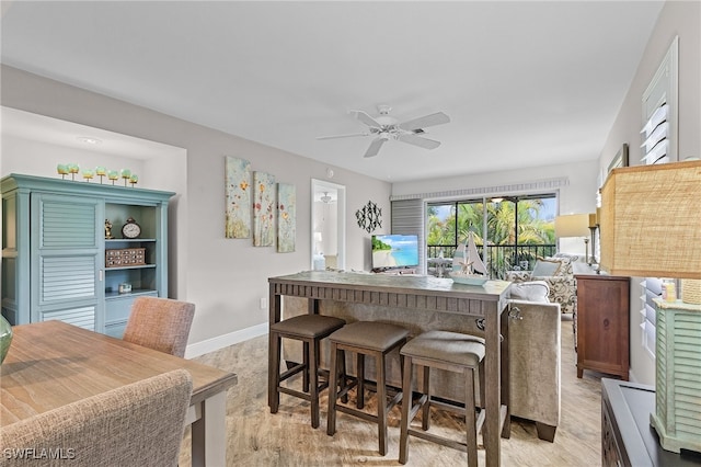 kitchen featuring light wood-type flooring and ceiling fan