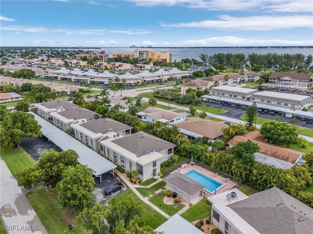 aerial view with a water view