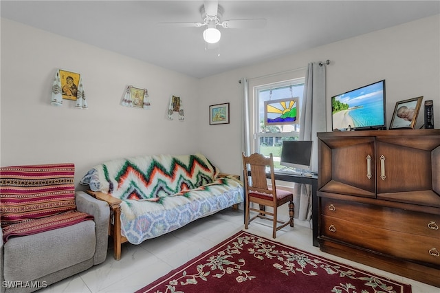 living room featuring ceiling fan