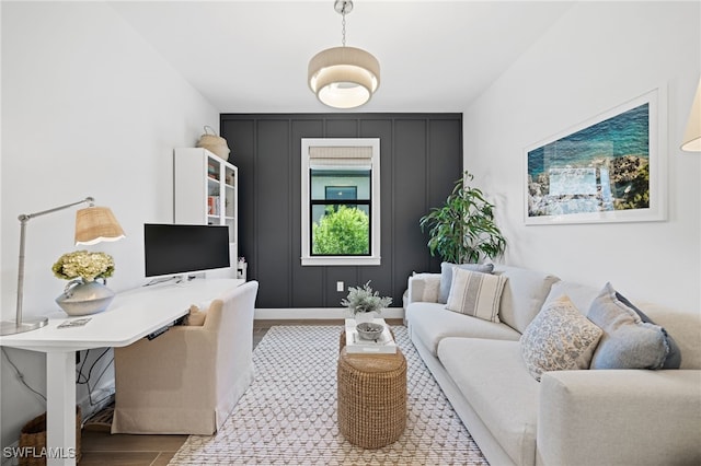 home office with light wood-type flooring