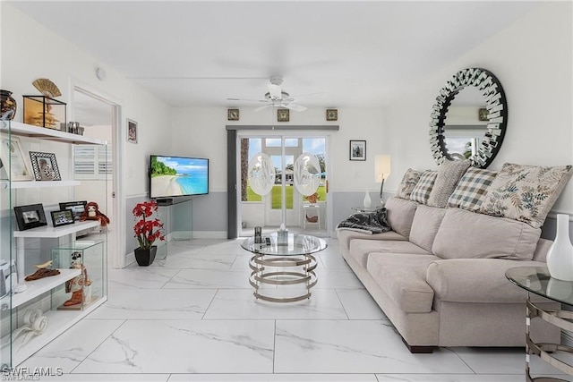 living room with ceiling fan