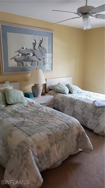 bedroom with carpet flooring and ceiling fan