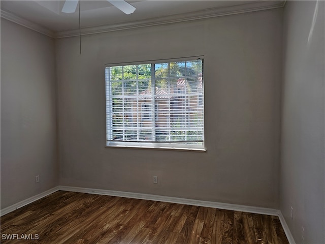 unfurnished room with a healthy amount of sunlight, ceiling fan, and ornamental molding