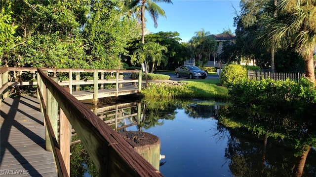 dock area featuring a water view