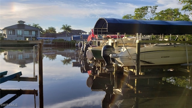 view of dock featuring a water view