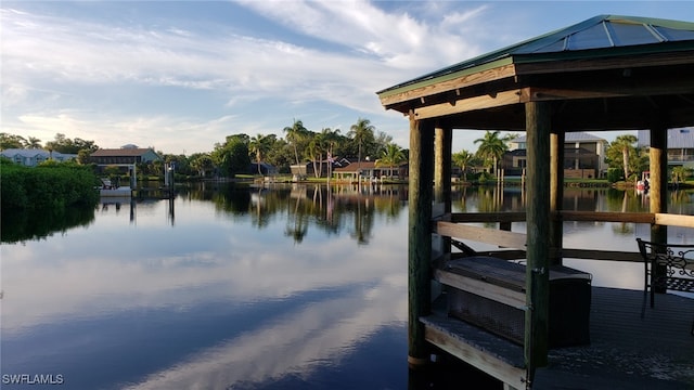 view of dock with a water view