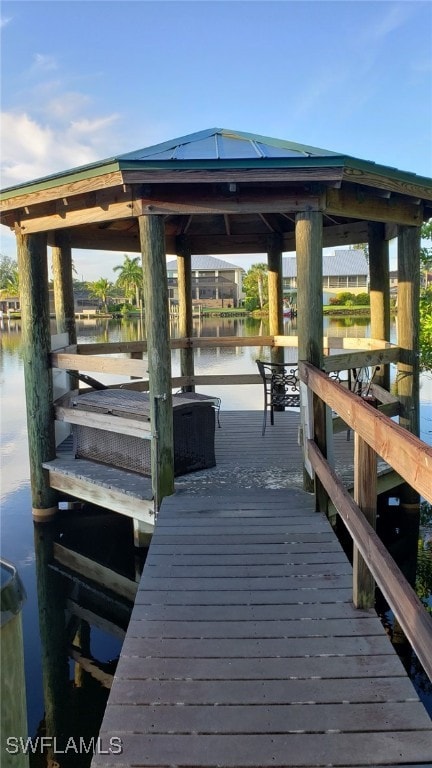 view of dock featuring a water view