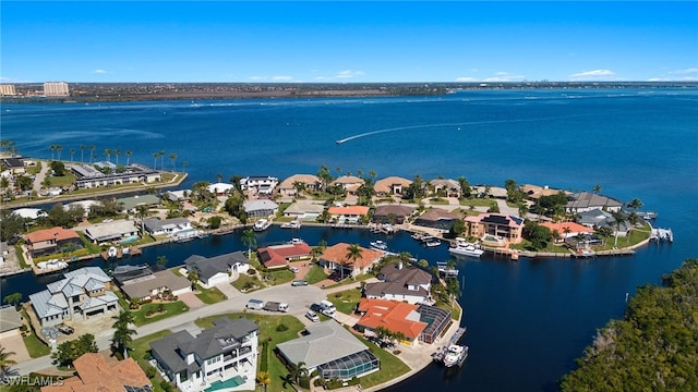 aerial view with a water view