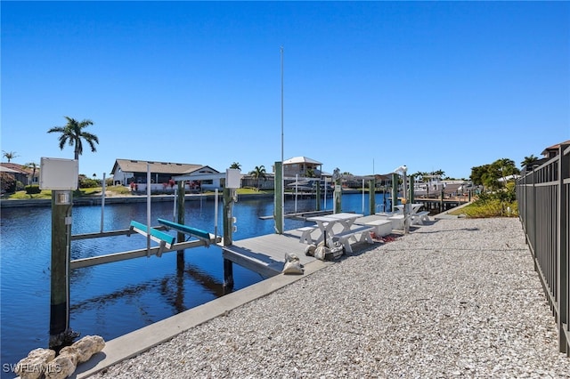 view of dock with a water view