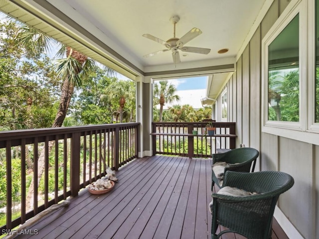 wooden terrace with ceiling fan