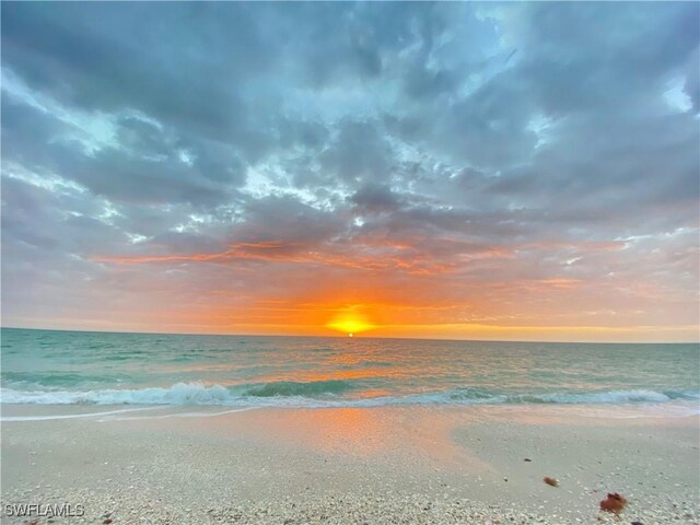 property view of water featuring a beach view