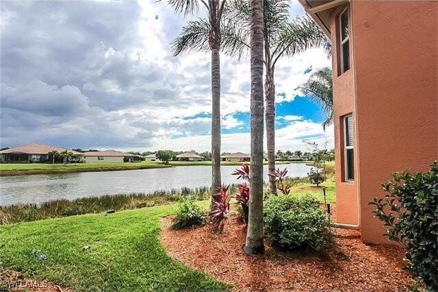 view of yard with a water view