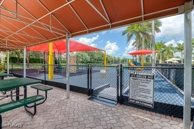 view of community featuring a gate and fence