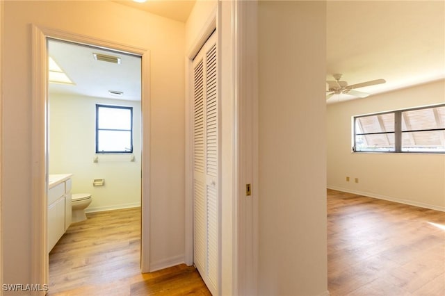 hallway featuring light hardwood / wood-style floors and a wealth of natural light