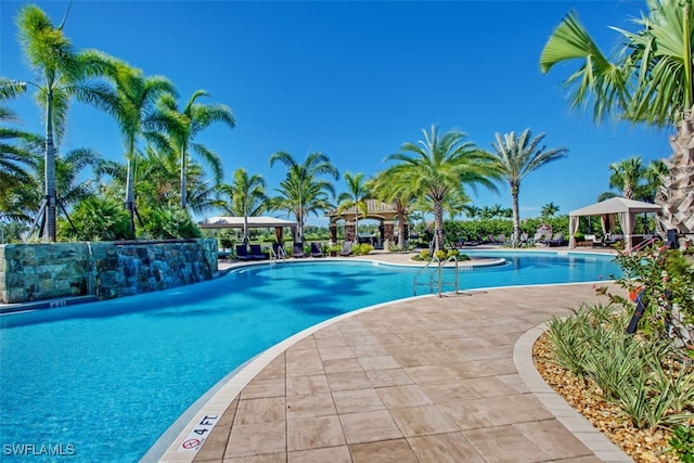 view of pool featuring a patio area and a gazebo