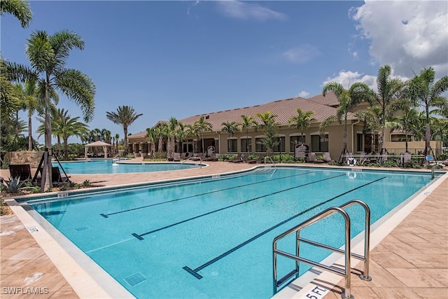 view of swimming pool featuring a patio area