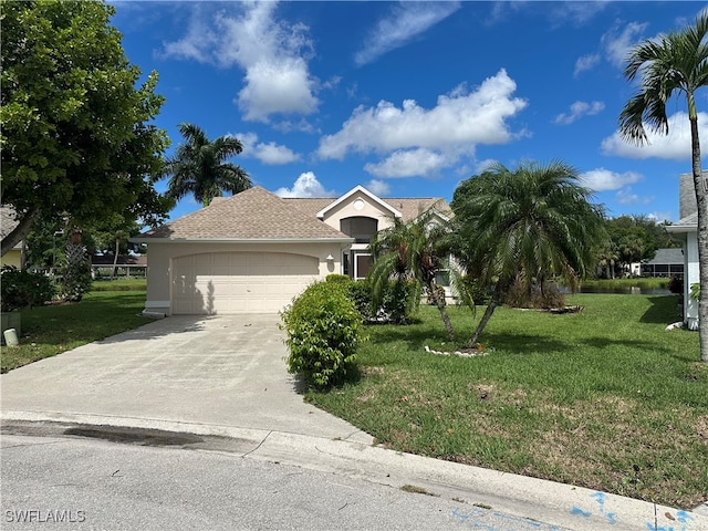 view of front facade with a garage and a front lawn