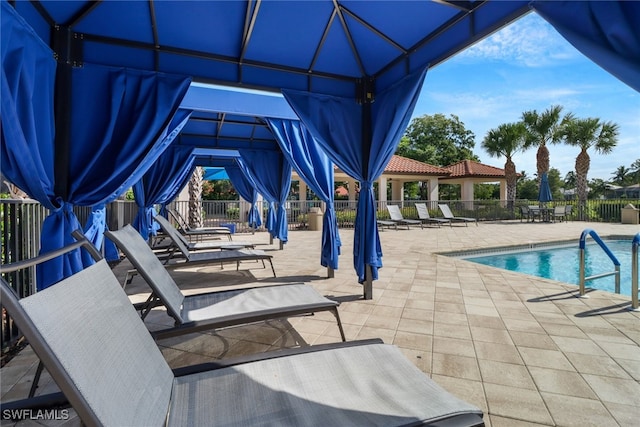 view of swimming pool with a patio