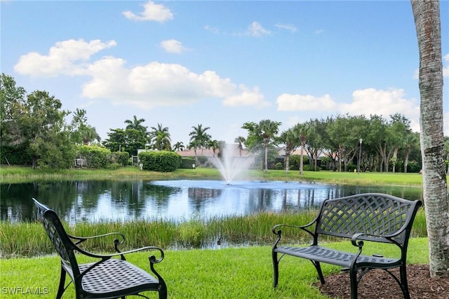 view of community with a water view