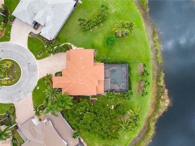 aerial view with a water view