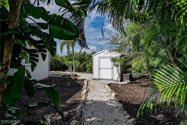 view of yard with a storage shed