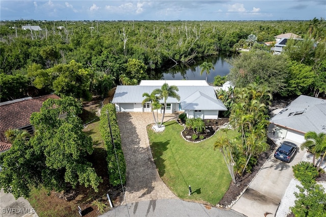 bird's eye view featuring a water view