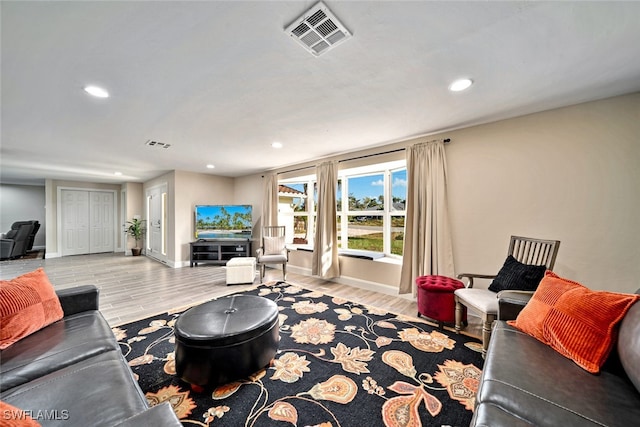 living room featuring light hardwood / wood-style flooring