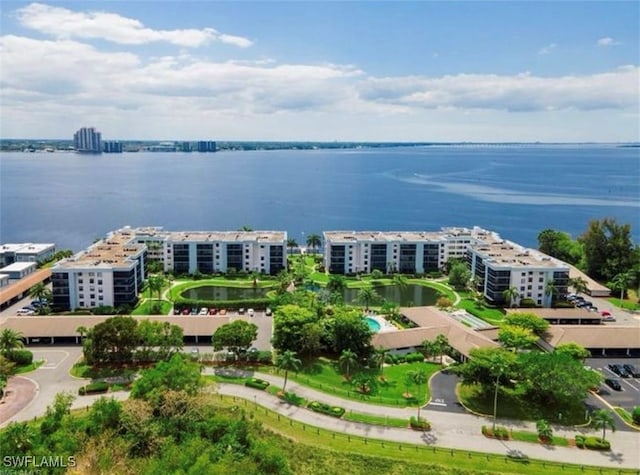 aerial view featuring a water view