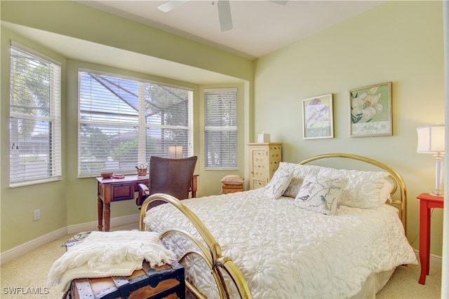 bedroom with carpet flooring and ceiling fan