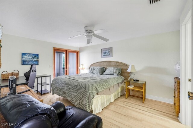 bedroom featuring ceiling fan and light hardwood / wood-style flooring