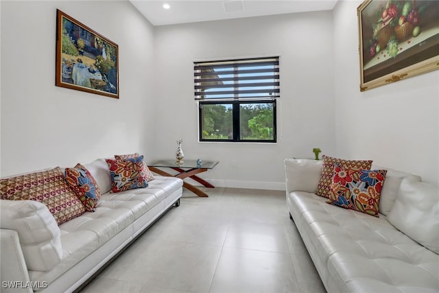 living room featuring light tile patterned flooring