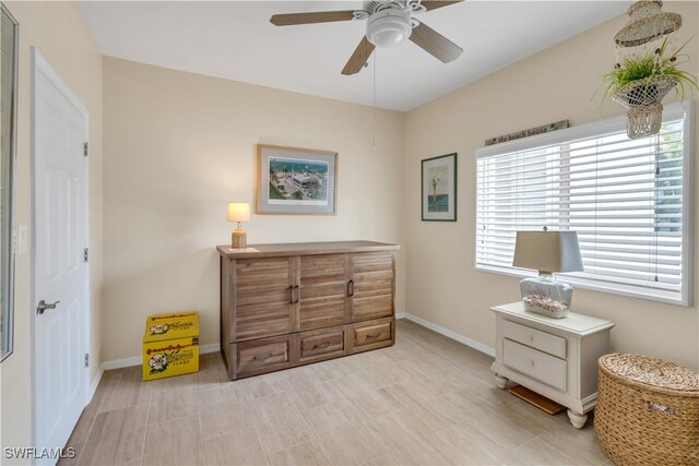 misc room featuring ceiling fan