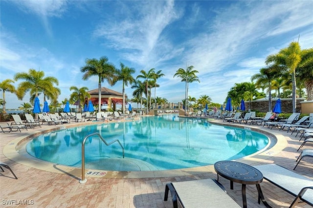 view of pool featuring a patio area