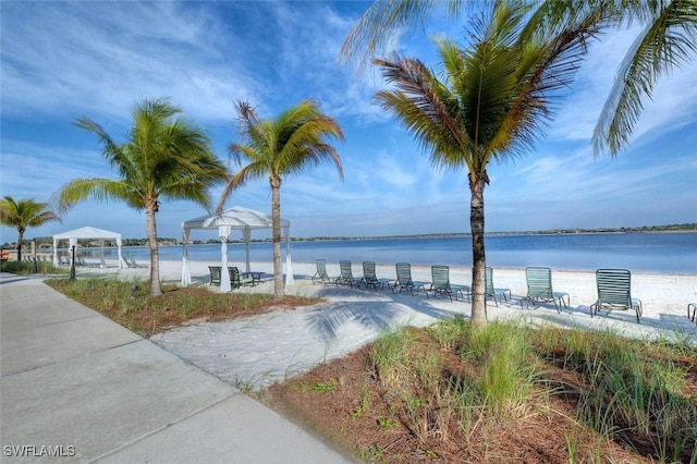 view of water feature featuring a gazebo