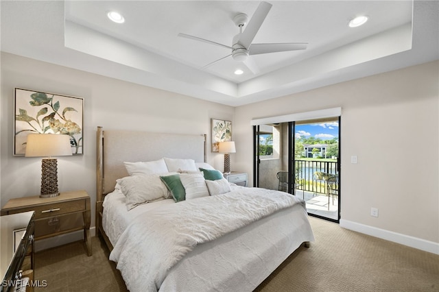 26349 Bonita Fairways Blvd, Bonita Springs, FL 34135 - bedroom featuring baseboards, a raised ceiling, carpet floors, recessed lighting, and access to exterior