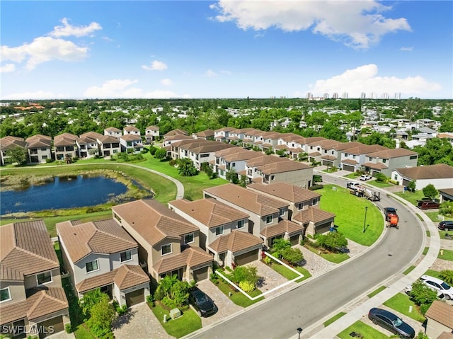 aerial view with a water view