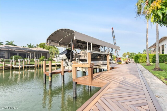 dock area featuring a water view