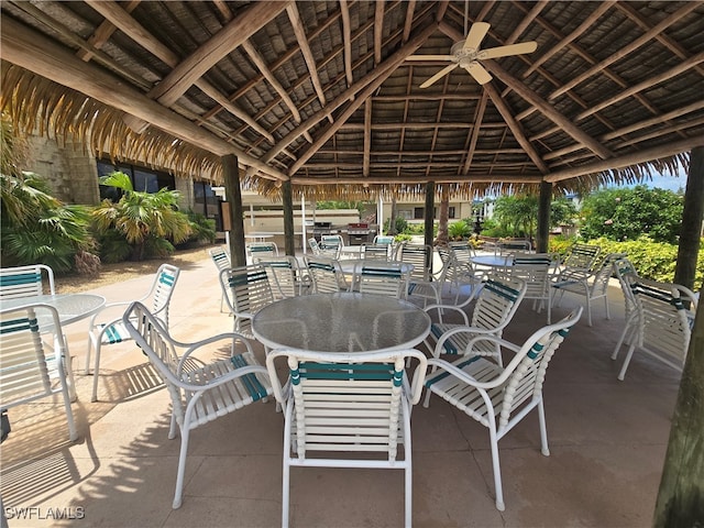 view of patio / terrace with a gazebo and ceiling fan