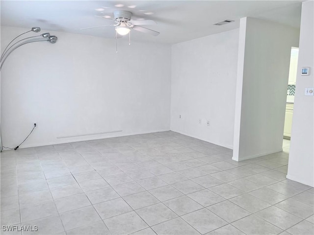 empty room with ceiling fan and visible vents