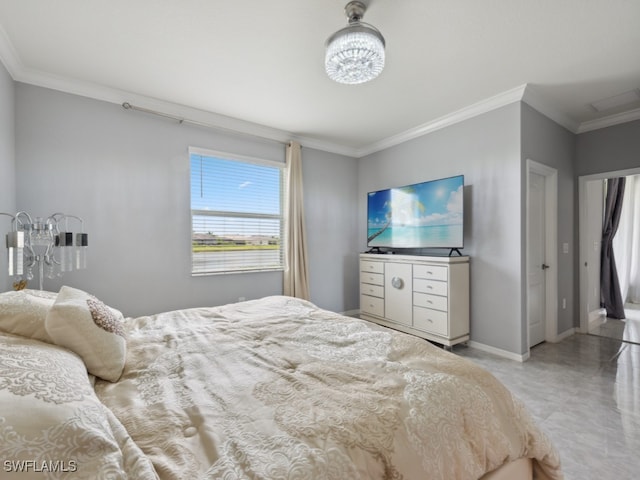 bedroom featuring crown molding