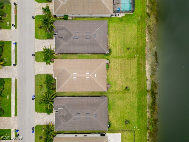 bird's eye view featuring a water view