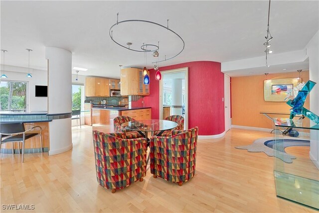 dining area with light hardwood / wood-style flooring