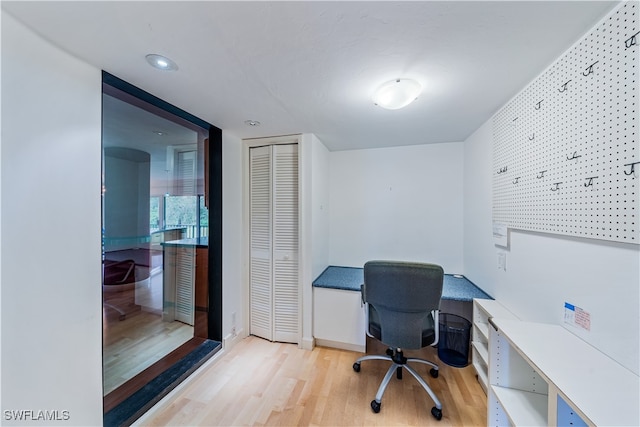 office area featuring light hardwood / wood-style flooring