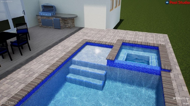 view of pool with an in ground hot tub and a patio area