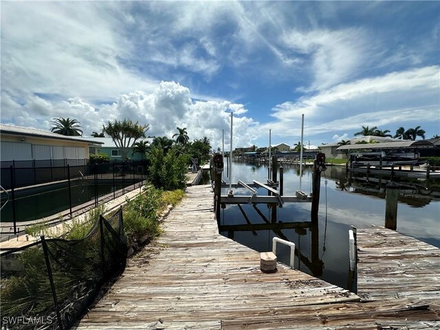 view of dock with a water view